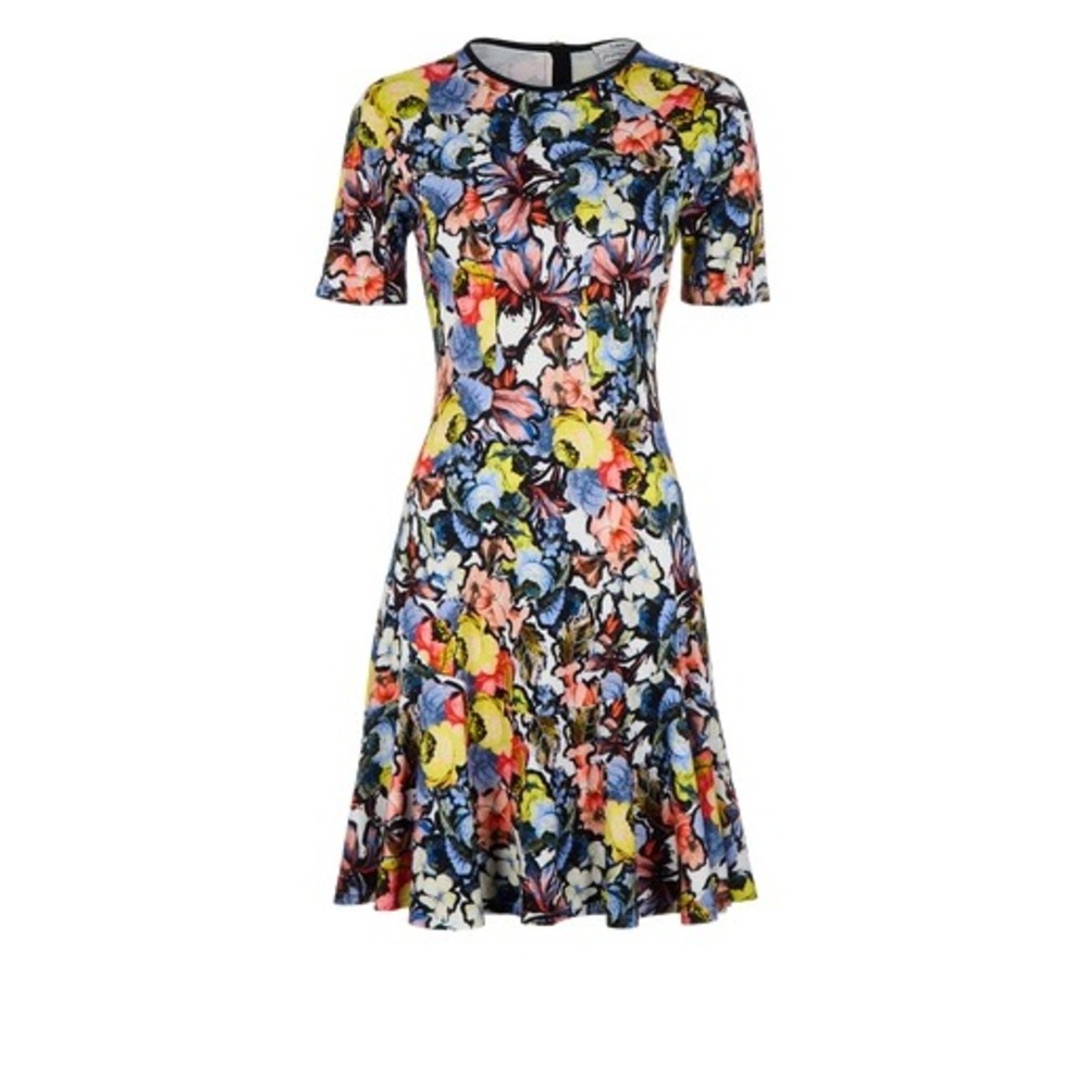 Erdem Essie Floral-print Jersey Dress Multicolor Short Sleeve Stretch Midi Sz S